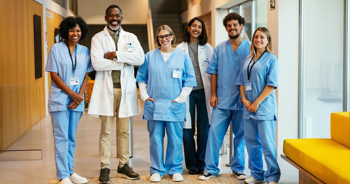 Healthcare workers walking